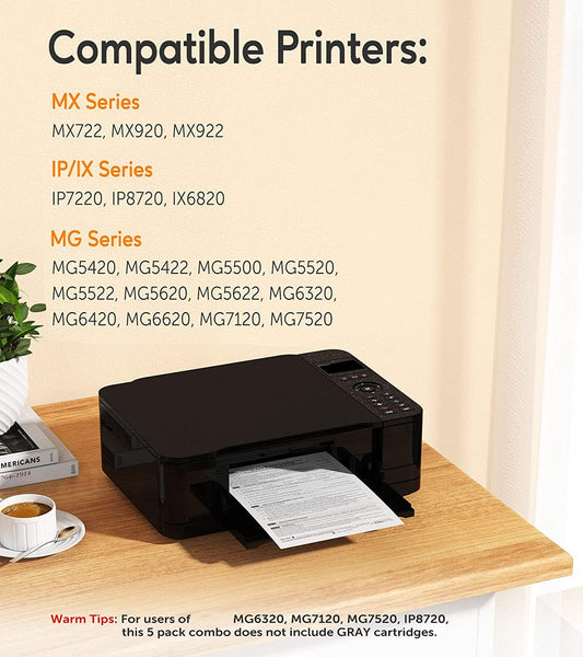 Canon PGI-250XXL CLI-251XXL ink cartridge compatibility list - Works with Canon Pixma MX722, MG5520, IP8720, IX6820 series printers. Note: 5-pack does not include gray cartridge.