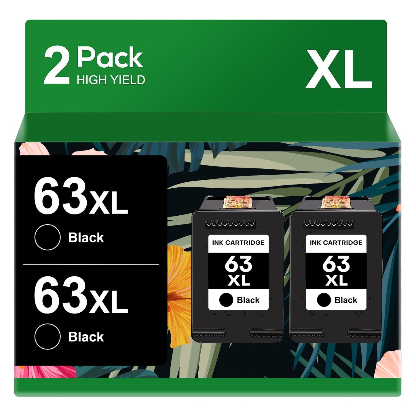 HP 63XL black ink cartridge 2-pack high yield, compatible with HP Envy 4520 4512 4516, OfficeJet 5260 5252 3830 3833 4655 5255, DeskJet 1112 2130 3630 3634 printers