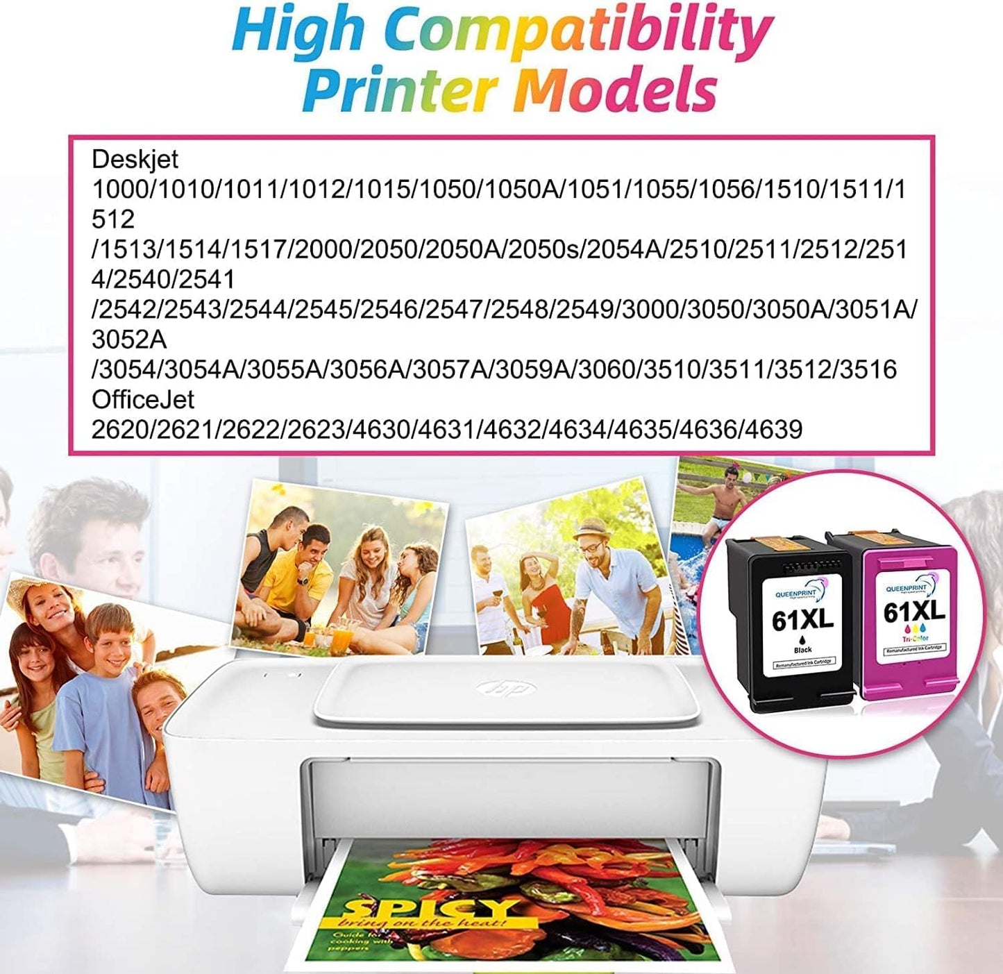 HESHUN 61XL Ink Cartridge  Combo Pack Replacement for HP 61 Ink Works with HP Envy Deskjet Officejet Printer