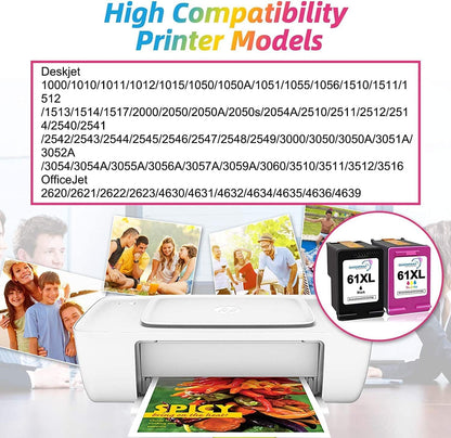 HESHUN 61XL Ink Cartridge  Combo Pack Replacement for HP 61 Ink Works with HP Envy Deskjet Officejet Printer