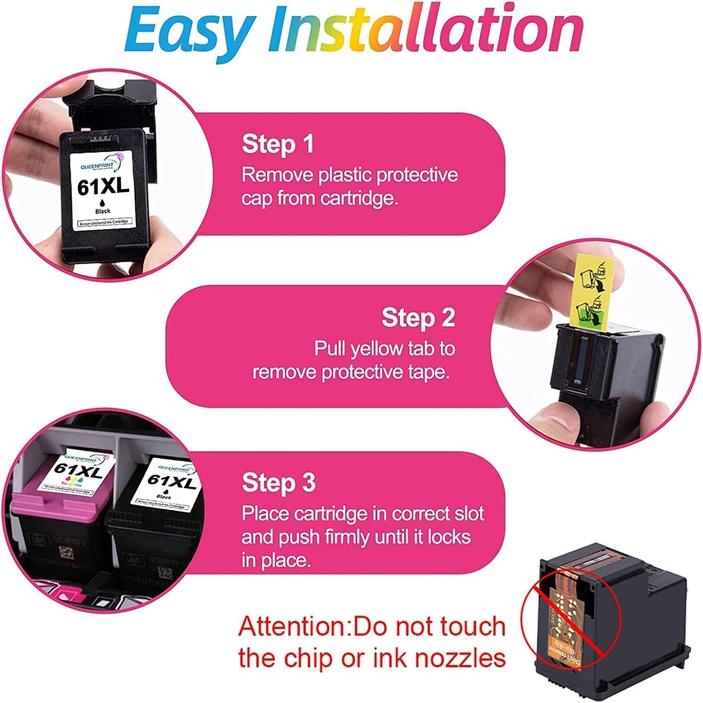 HESHUN 61XL Ink Cartridge  Combo Pack Replacement for HP 61 Ink Works with HP Envy Deskjet Officejet Printer