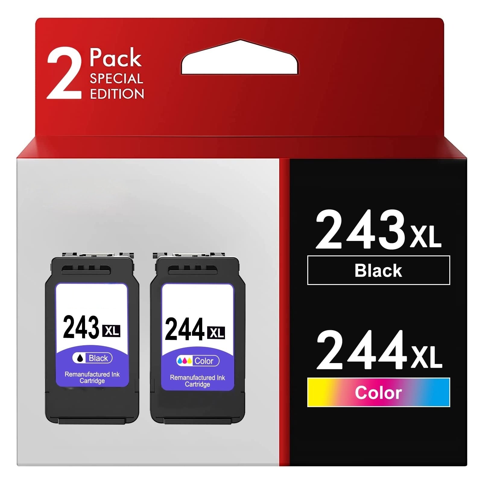 Special Edition 2-pack of Canon PG-243 XL black and CL-244 XL tri-color ink cartridges, replacement for Canon Pixma MX492, MG2522, and TS202 printers