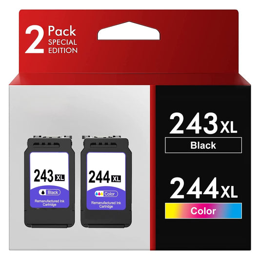 Special Edition 2-pack of Canon PG-243 XL black and CL-244 XL tri-color ink cartridges, replacement for Canon Pixma MX492, MG2522, and TS202 printers