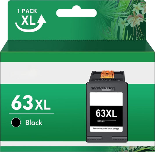 Heshun Remanufactured HP 63XL Black Ink Cartridge - Single 63XL High Yield Replacement for HP Envy, Deskjet and  Officejet Printers