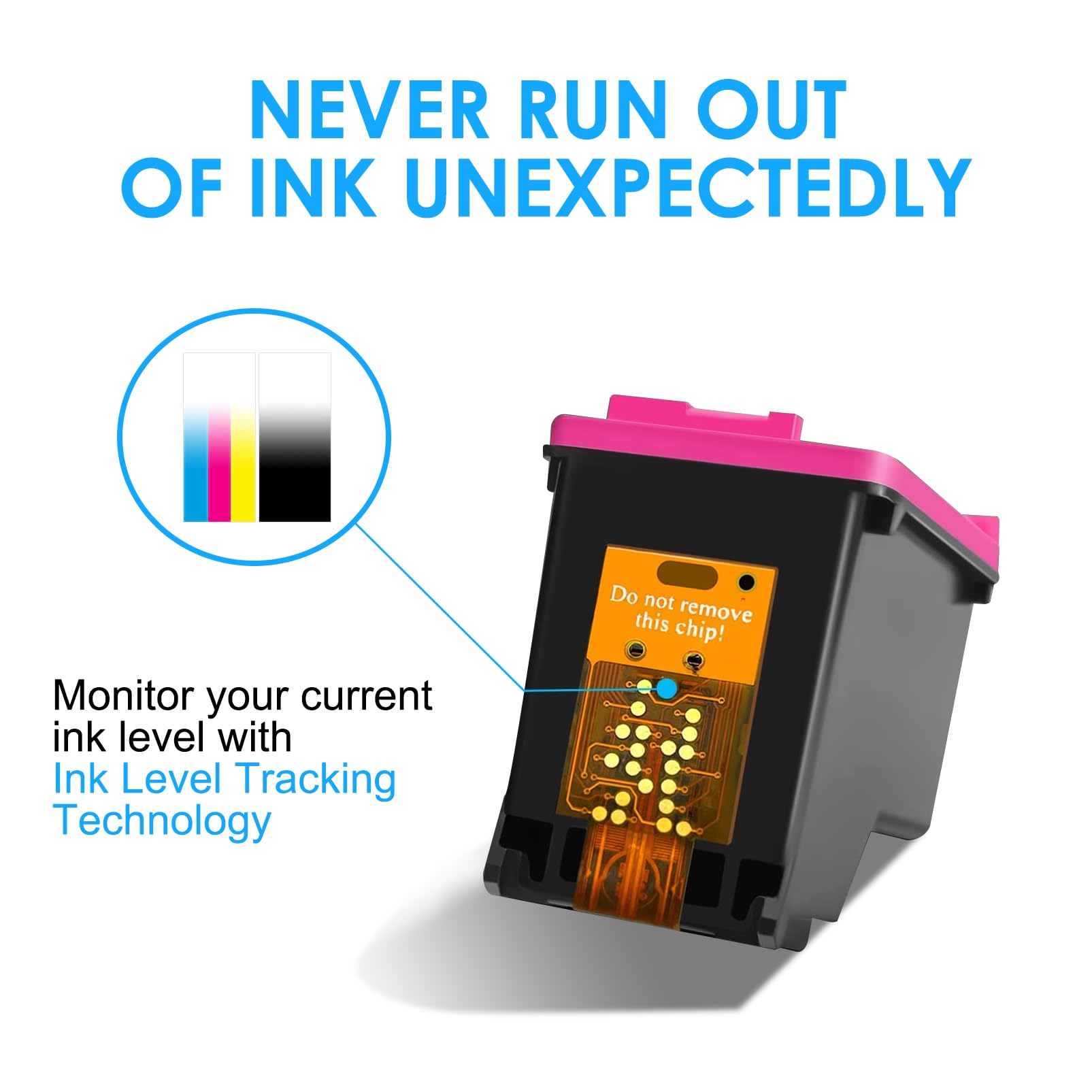 HP 61XL ink cartridge with ink level tracking technology - monitor ink levels and avoid running out unexpectedly. Do not remove the chip. Compatible with HP Envy, Deskjet, Officejet printers.