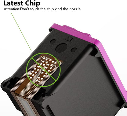 HP 62XL remanufactured ink cartridge features latest chip technology for reliable printer recognition. Important: Avoid touching the chip and nozzle during installation.