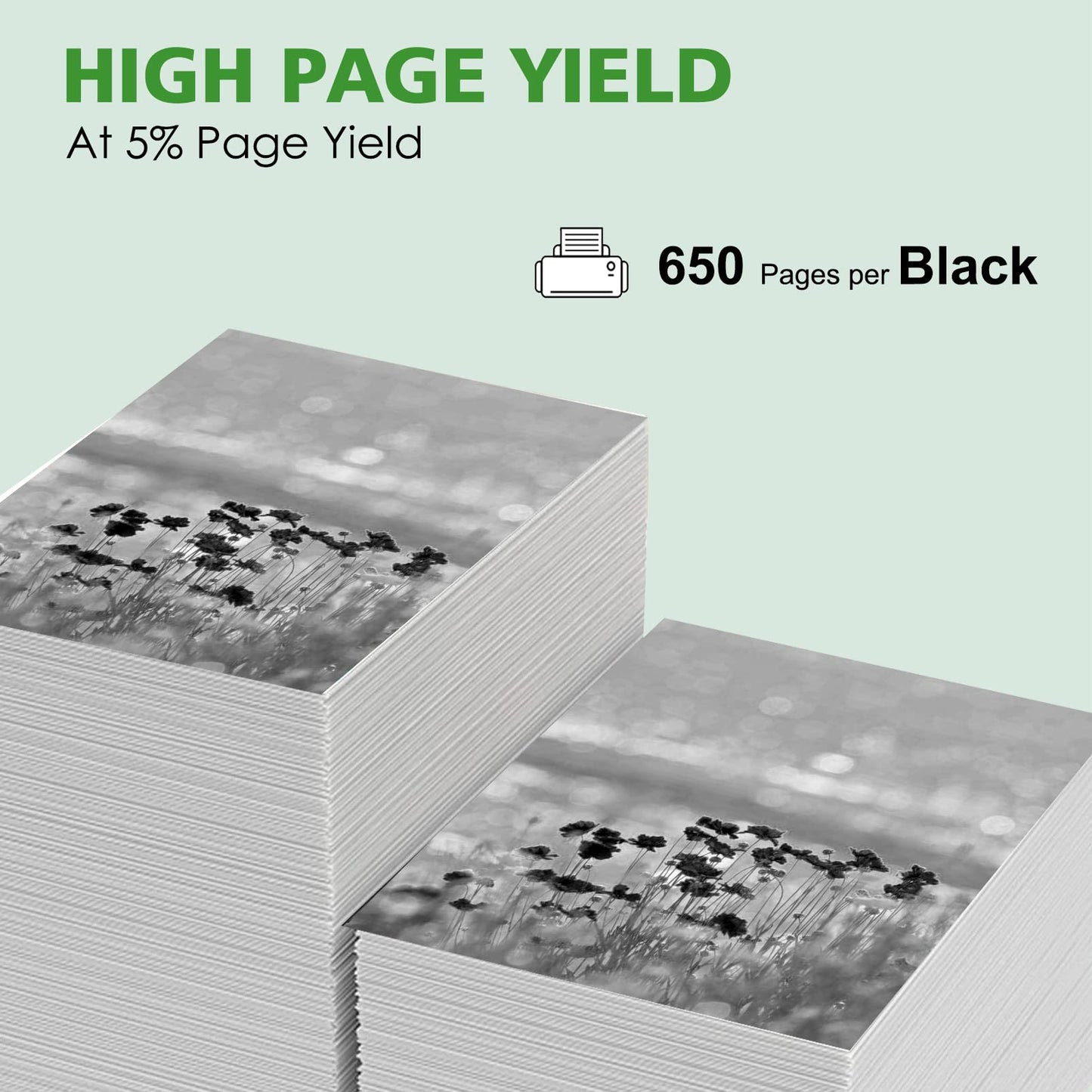 HP 63XL black high yield ink cartridge rated for 650 pages at 5% coverage