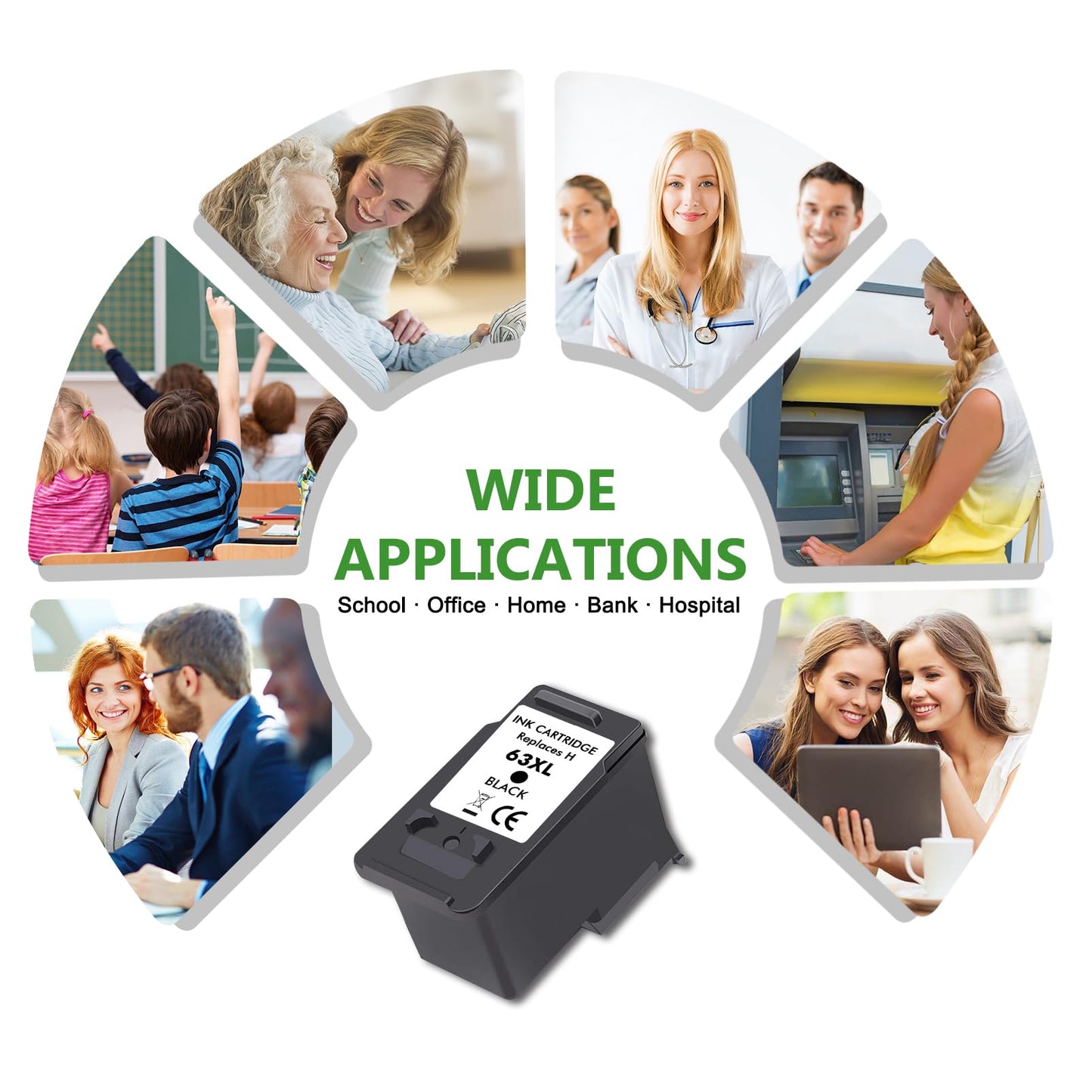 HP 63XL ink cartridge is ideal for wide applications in school, office, home, bank, and hospital environments, compatible with HP printers
